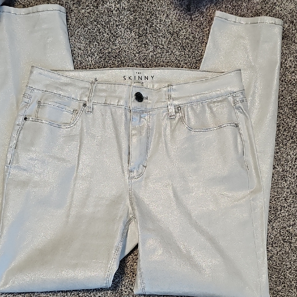 White House Black Market Shimmering Silver Skinny Jeans - Picture 3 of 7